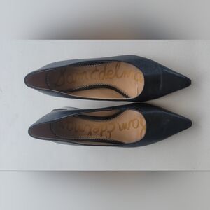 Ladies black leather, 1" tiger colored heel